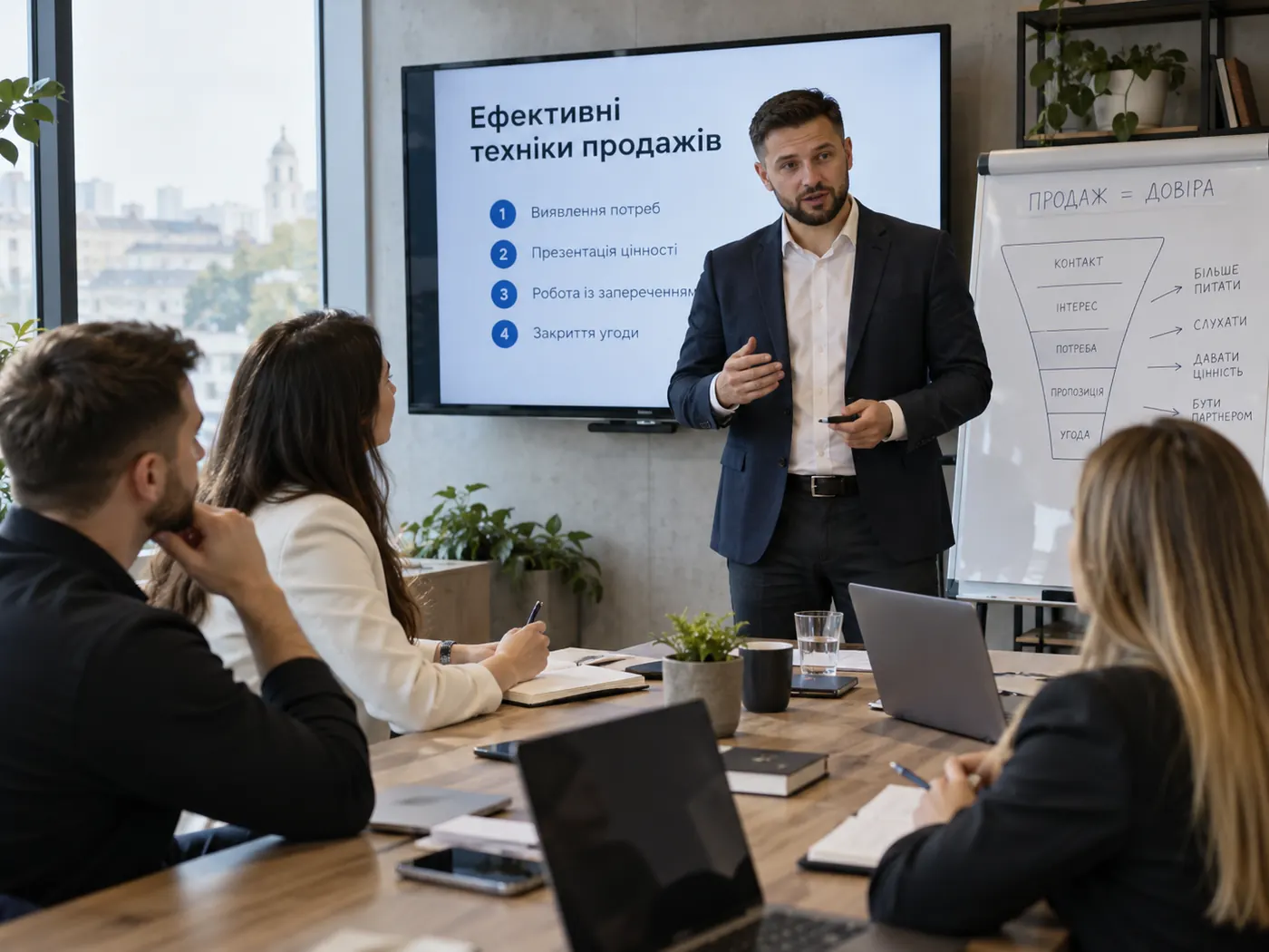 Заняття з відділом продажу: розбір етапів розмови з клієнтом і роботи із запереченнями